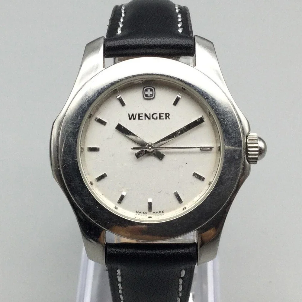 Wenger S.A.K. Design Womens Watch 35mm Silver Tone Date Leather New Battery